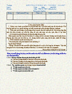 Đề và đáp án kiểm tra học kỳ I môn Tiếng việt lớp 2 - Năm học 2016-2017